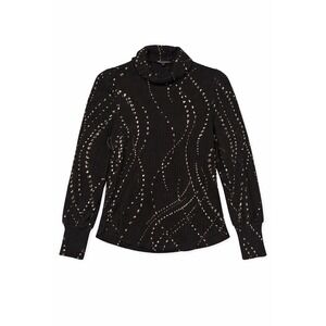 Democracy Women Black Textured Turtleneck Long Sleeve Metallic Dot Stretch Small